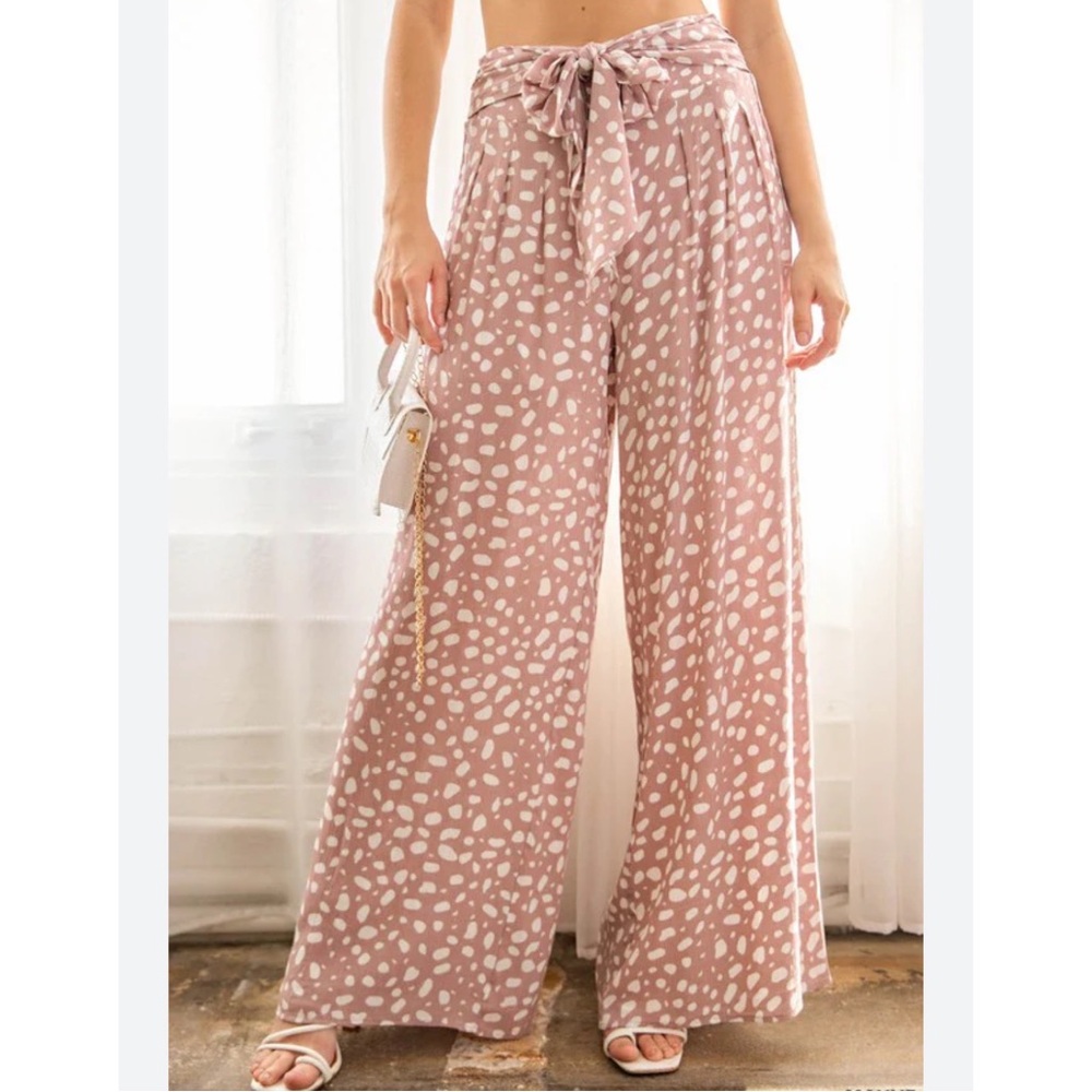 Kori Women’s Mauve Blush Pink White Wide-Leg Crinkle Gauze Pants NWT Size XL/XXL